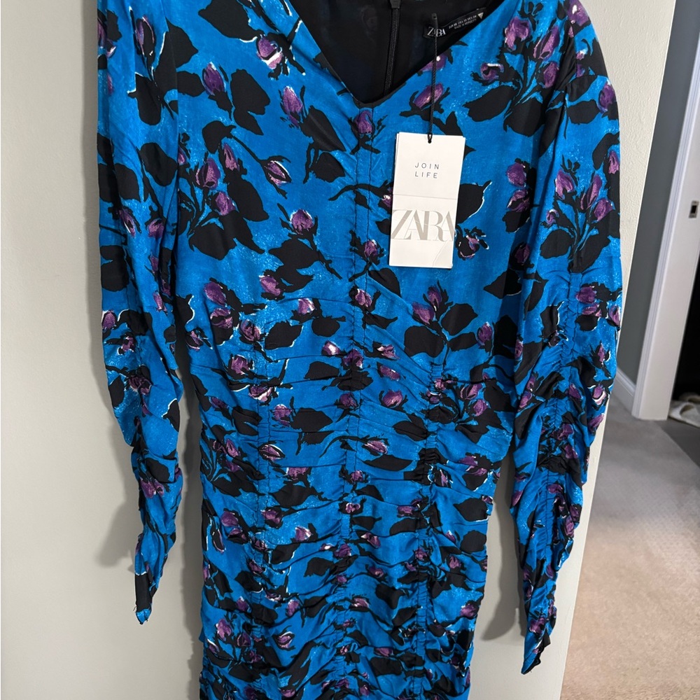 Zara Vibrant Blue and Purple Floral Dress